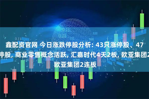 鑫配资官网 今日涨跌停股分析: 43只涨停股、47只跌停股, 商业零售概念活跃, 汇嘉时代4天2板, 欧亚集团2连板